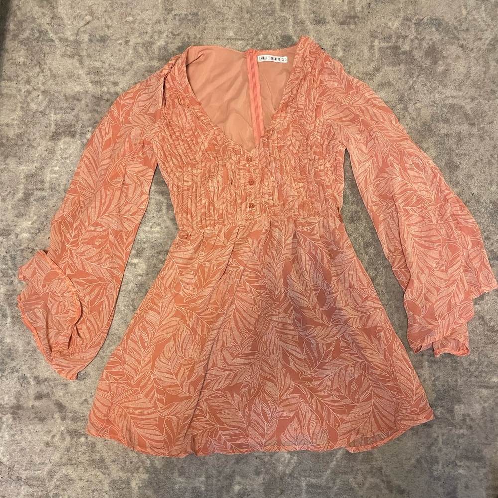 Boho Ruffle Summer Dress with Flare Sleeves Peach Pink Color